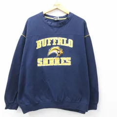 XL/古着 マジェスティック 長袖 スウェット メンズ 00s NHL バッファローセイバーズ 刺繍 大きいクルーネック 紺 ネイビー アイスホッケー のサムネイル