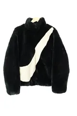 ナイキ NIKE WMNS NSW SWOOSH FAUX FUR JACKET ウィメンズ スウォッシュ ロゴ フェイク ファー ボア ジャケット ブルゾン DO3792-010 XL 黒 ブラック ブランド古着ベクトル 中古●250311