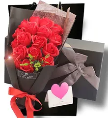 Capiner ソープフラワー 結婚記念日 薔薇 花束 プレゼント ギフト 造花 誕生日 還暦 母の日 父の日 メッセージカード ショップバッグ付 18本(レッド)