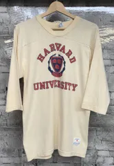 Champion チャンピオン 80s USA製 HARVARD 染み込みプリント フットボールTシャツ サイズ M オフホワイト