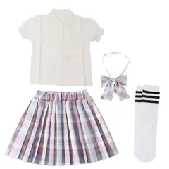 ☆ カラー2 ☆ 140cm ☆ 卒業式スーツ 女の子 子供スーツ セットアップ スーツ 女の子 半袖 子供スーツ ブラウス スカート プリーツスカート ウェストゴム リボン付き セットアップ チェック柄スカート 子供制服 チェック柄 女子 通学 通園