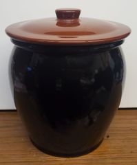 常滑焼 お買い得漬物丸壺かめ黒釉4号 ＆ 茶釉蓋5号