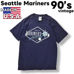 【希少】 90s ヴィンテージ USA製 シアトル マリナーズ Seattle Mariners MLB ベースボール プリント プロプレイヤー PRO PLAYER Tシャツ 1998 コピーライト L ネイビー メンズ