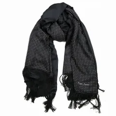 ラルフローレン RALPH LAUREN シルク 100％ ドット柄 大判 ストール スカーフ フリンジ 黒 ブラック ur125 【中古】