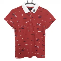 キャロウェイ 半袖ポロシャツ レッド×白 フラッグ柄 レディース LL ゴルフウェア Callaway