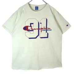 90sUSA製チャンピオンChampion半袖Tシャツ袖ロゴワッペン袖シングルステッチFOOTWEAR白オフホワイト赤レッド青ブルーvintageヴィンテージ40401