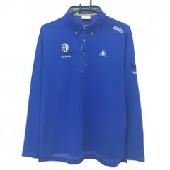 【超美品】ルコックゴルフ 長袖ポロシャツ ブルー×白×黒 ボタンダウン ロゴ刺しゅう メンズ LL ゴルフウェア le coq sportif