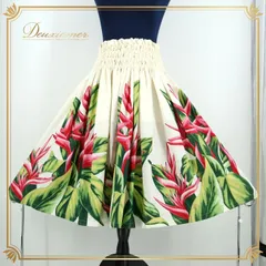 フラダンス 衣装 パウスカート ホワイト系 エムエムジェイ シングル 白 緑 赤 華やか ハワイアン アロハ レッスン 練習 鮮やか スカート フラ ダンス ハワイアンプリント ふんわり グリーン系 レッド系 ピンク系