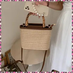 2WAY ミニスクエアバッグ 浴衣バッグリゾート ハンドバッグ麦わら 竹かごバッグ夏祭り 大人可愛いお出かけ ショルダーバッグ 草編みかばんのサムネイル