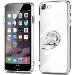 iPhone SE3 / SE2 / 8 / 7 ケース リング付き クリア アイフォン SE 第3世代 第2世代 カバー リング 耐衝撃 透明 薄型 スリム TPU ソフト シリコン スタンド機能付き 360回転 車載ホルダー対応 (クリア) 0