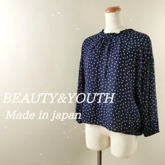 日本製ビューティー＆ユースユナイテッドアローズとろみブラウスドット紺ネイビーM