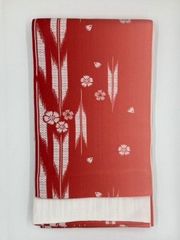 浴衣帯 半幅帯 両面 矢絣・なでしこ/よろけ縞 赤ぼかし/白 袷(あわせ) 118-a0162