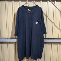 350 Carhartt 半袖 ヘンリーネックTシャツ 2XL TALL ネイビー ビッグサイズ カーハート ロゴ 古着卸 アメリカ仕入