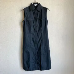 美品⭐️ エニィファム anyFAM シャツワンピース 麻 リネン Linen  カジュアル シンプル ノースリーブ 上品 高級感 高見え シャドーストライプ ヘリンボーン レギュラーカラー 胸ポケット Iライン ミニポケット タイト スタイリッシュ