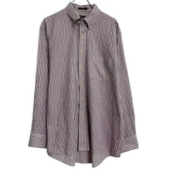 CHAPS 長袖 ストライプシャツ 17 XXL 程 ホワイト レッド ブルー チャップス ボタンダウン ビッグサイズ 古着卸 アメリカ仕入 a701-5229