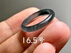 L13-91 氷種 高級感 煙灰〜黒翡翠 16.5号 グアテマラ産 A貨 本翡翠 くりぬき リング