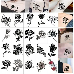 【新着商品】サムコス タトゥーシール ボディーシール 黒薔薇 レディース 刺青シール 花 3D 防水 可愛い シール 20枚セット