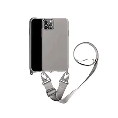 UnnFiko iPhone 12 mini ケース ネックストラップ スマホケース 蛍光色 シリコン アイフォン 12 mini ケース シンプル ソフト 保護カバー 携帯ストラップ 紐付き 斜めがけ (iPhone 12 mini,グレー) 0