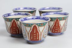 831 色絵　花　古伊万里　伊万里焼　骨董　アンティーク　中猪口　5客セット