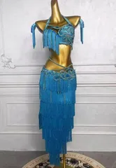 ターコイズ フリンジ ベリーダンス セットアップ