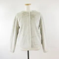 ユニクロ UNIQLO スムースヤーンフリースノーカラージャケット 長袖 オフホワイト ライトベージュ S *T94