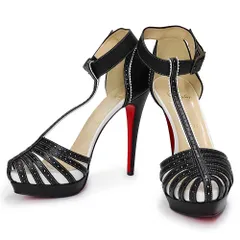 クリスチャンルブタン サンダル ピンヒール 靴 #37.5 24.5 レザー ブラック 黒 アンティークゴールド金具 Christian Louboutin（未使用　展示品）
