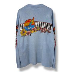 80s OLD SURF L/S T-Shirt 【XL】 80年代 Hanes ヘインズ オールドサーフ チェッカーフラッグ ロンT 袖プリント シングルステッチ フェード アメリカ製 USA製 古着 ビンテージ ヴィンテージ