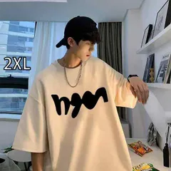 [2XL]メンズ ファッション 服 男性用 オシャレ シンプル 大人 かっこいい 大きいサイズ ストリート 紳士服 アメリカン レトロ シンプル 夏 半袖 T シャツ ラウンドネック カジュアル プリント トップス
