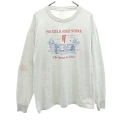 フルーツオブザルーム 90s USA製 オールド プリント 長袖 シングルステッチ Tシャツ XL グレー系 FRUIT OF THE LOOM ロンT メンズ
