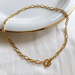 【サージカルステンレス】40cmゴールドデザインオーバルチェーンのネックレス