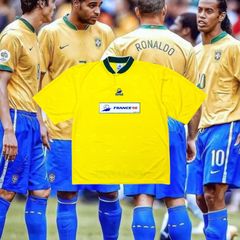 デッドストック 90s 英国製 W杯公式 ブラジルカラー シャツ L サッカー
