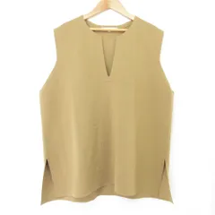 美品 22SS 23区 L ニジュウサンク コットンポリエステルストレッチ キーネックニット プルオーバー 大きいサイズ 46 キャメル レディース 古着 中古 USED