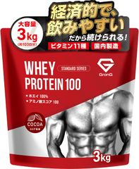 プロテイン ホエイプロテイン 3kg スタンダード ココア風味 ビタミン11種配合 国内製造 GronG GronG（グロング）