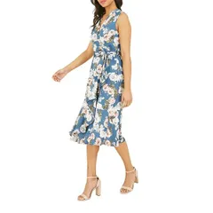 【送料無料】 ユミキム レディース ワンピース トップス Blue Floral Satin Wrap Midi Dress Blue