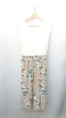 ◇ ROPE PICNIC リブ 花柄 綺麗め フレア ノースリーブ ロング丈 ワンピース サイズ38 ホワイト ベージュ系 レディース E  【1408060036820】
