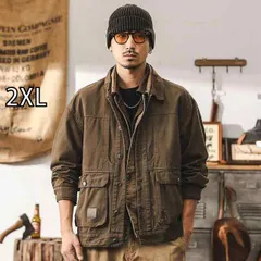 [2XL ]春 コーデ メンズ 用 服 シンプル ファッション オシャレ 大人 かっこいい 大きいサイズ ストリート 紳士服 アメリカン レトロ ヘビー ワーク ジャケット タフ ハンティング ジャケット 綿 カジュアル ジャケット 