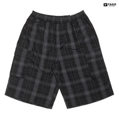 YAGO CHECK CARGO SHORTS【BLACK×GRAY】 (M・L・XL・2XL)(ヤゴ 通販 メンズ 大きいサイズ カーゴショーツ ショーツ ハーフパンツ カーゴパンツ ショートパンツ チェックショーツ チェック オーバーサイズ ビックサイズ)