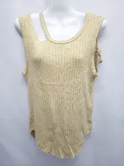 ◇ ⊂ R JUBILEE アール ジュビリー リブ ノースリーブ デザイン タンクトップ サイズF マスタード系 レディース E  【1506110012777】