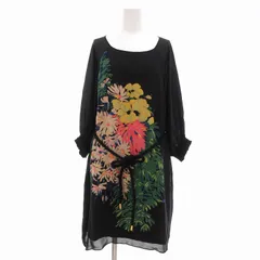 ティビ tibi タグ付き ワンピース 絹 シルク 七分袖 ロープ付き 花柄 0 XS 黒 ブラック /UO ■GY19のサムネイル