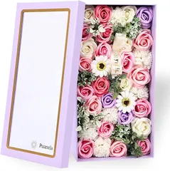 Puanela フラワーデザイナー監修 ソープフラワー 大きな BOX プレゼント 女性 ギフト 人気 誕生日 母の日 退職 開店 お祝い 造花 バラ カーネーション( ピンク)