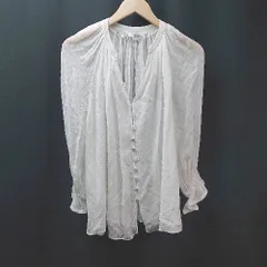 ◇ ZARA ザラ ドット柄 シアー素材 フロントボタン Vネック ガーリー 長袖 ブラウス サイズS ホワイト レディース E  【1310050023164】