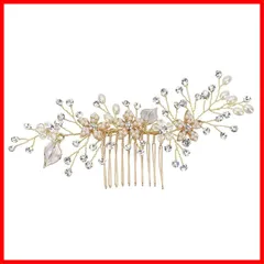 【数量限定】髪飾り 髪飾り ヘッドドレス パーティー花嫁 ウェディング 1個 ブライダルアクセサリー フォーマル ヘアアクセサリー クリスタル (ゴールド) ヘアコーム パール DFsucces
