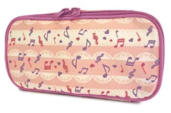 ペンケース ふで箱 筆箱 筆入れ キッズ 大容量  ペンポーチ 軽い 2段 ペンホルダー ダブルファスナー 音楽記号 ♪柄 レース ハート 音符ピンク 7152PI