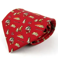 サルヴァトーレフェラガモ ネクタイ ブランド ワイドタイ 総柄 動物 シルク イタリア製 メンズ レッド Salvatore Ferragamo 【中古】