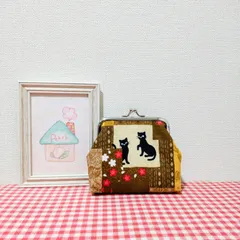 がま口（和柄＊パッチワーク風＊黒猫＊桜＊茶系）
