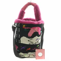 エバゴス EBAGOS 24AW BIRD JOURNEY シェニールソフトバケツ 2WAY ハンドバッグ ワンハンドル ショルダーバッグ 総柄 フェイクファー 黒 ブラック ピンク ebagos-14669-BKPI /BB