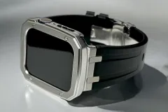 ブラックシルバー★アップルウォッチバンド ラバーベルト Apple Watch保護カバー 艶消しケース メンズ レディース 40mm41mm44mm45mm49mm ウルトラ ultra ultra2 se