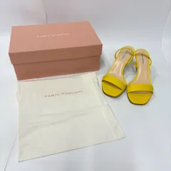 ★M9 極美品 箱付き FABIO RUSCONI GIFU NAPPA MASSICOT 217 ファビオルスコーニ  スクエア サンダル ミュール ネックストラップ イエロー 表記サイズ36 レディース 靴