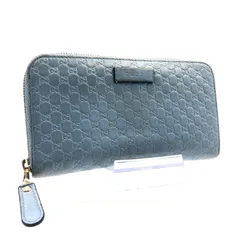 GUCCI グッチ　マイクロシマ　ラウンドファスナー　長財布　レザー　本革　ライトブルー　ゴールド金具　イタリア製　刻印あり 449391・493075 GG柄×ディアマンテ総柄