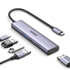 【人気商品】UGREEN Revodok 105 USB Cハブ 5-IN-1 USB ハブ Type-C 100W PD急速充電 1*USB3.0+2*USB2.0ポート 5Gbps超高速データ転送用 スリムハブ 4K HDMI出力 Windows 10/8